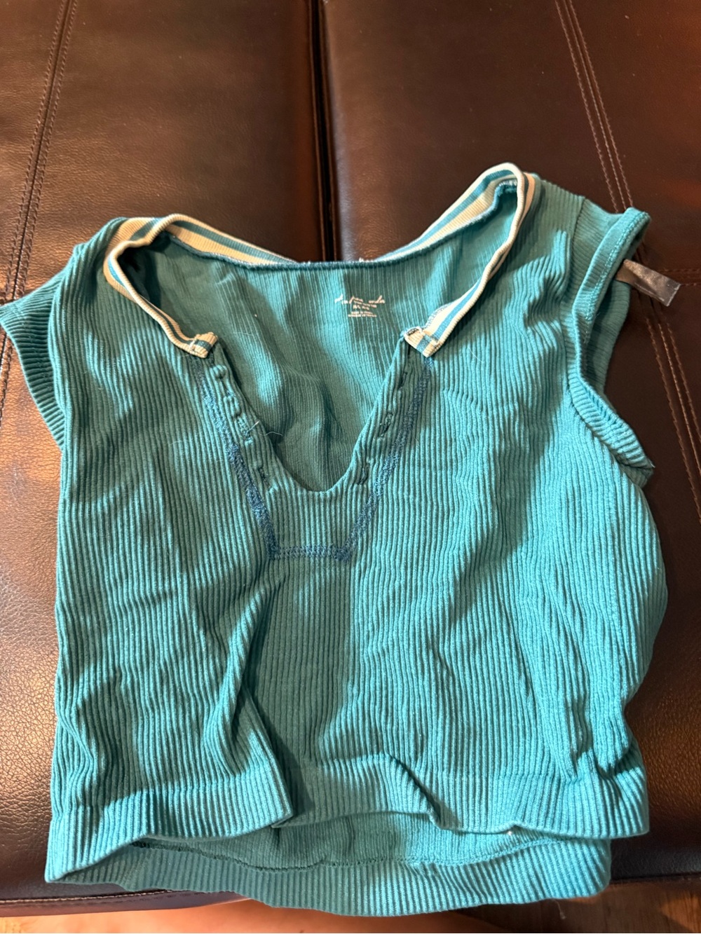 Urban Outfitters Teal Ribbed V-Neck Crop Tank